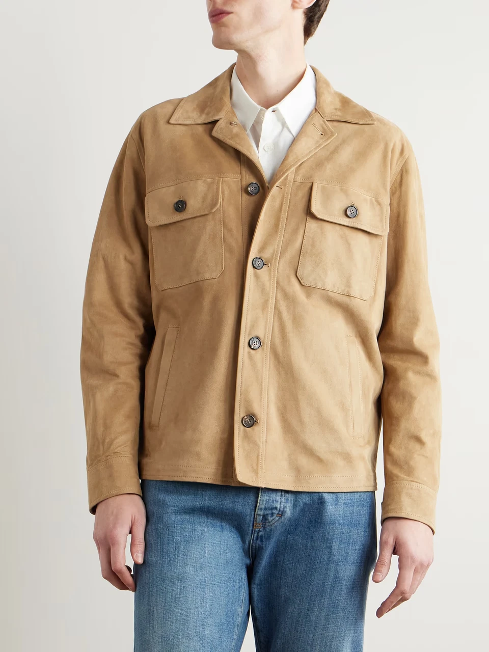 Mens Beige Leather Trucker Jacket Pure Suede Custom Made Size S M L XL 2XL