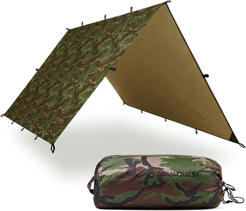 AquaQuest Defender Camping Tarp - Schwerlastzelt 10 x 10 ft, Woodland Camo - Bild 1 von 7