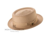NEW Mens Montique Dress Hat Summer Spring Fashion Straw Pork Pie Classic Camel