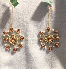 Kurt Adler Amber Jeweled Snowflake Ornaments With Pearl Bead AccentS-2-New