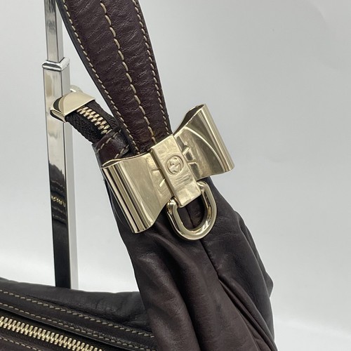 Gucci Hobo Bolso de Hombro Bolso de Mano Cresta Logo Cinta Cuero Marrón 181492 Auténtico - Imagen 12 de 24