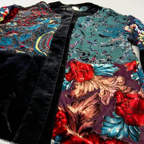 Chicos Travelers Burnout Velvet Cardigan Womens S/M Floral Kimono Boho Gypsy - Picture 6 of 10