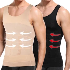 Mens Compression Vest Girdle T-Shirt Tank Top Slimming Body Shaper Belly Chest