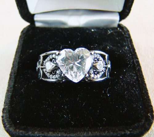Vancaro schwarz Sterlingsilber klar CZ Herz Engelsflügel Ring Gothic Größe 7,5