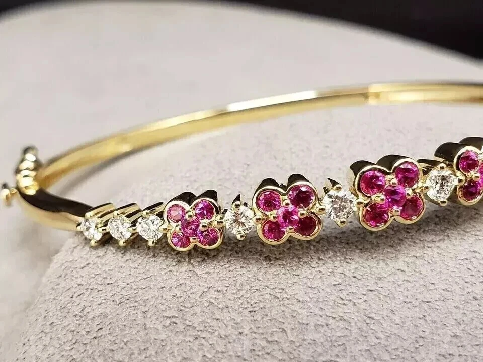 4CT Round Cut Simulated Ruby Women's Bangle Bracelet 8" 14K Yellow Gold Plated - Image 4 of 4