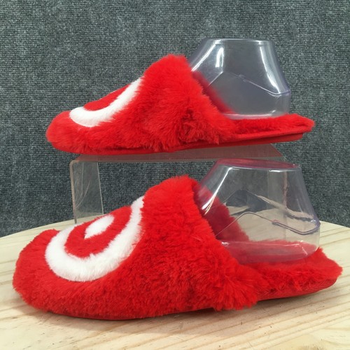 Target Slippers Womens 10 Mens 8 Mule Red Faux Fur Closed Toe Comfort Casual - Picture 2 of 12