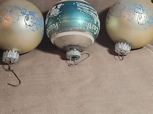 6 Vintage Christmas Ornament ~ Mercury Glass ~ Snow Scene ~ Stenciled - Picture 9 of 9