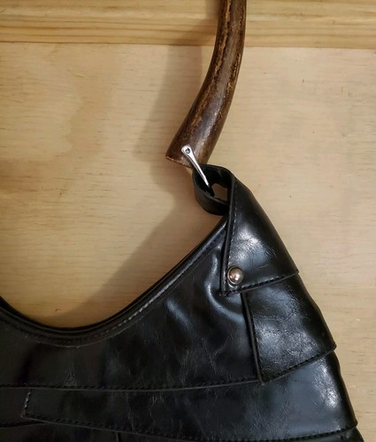 Cadena/madera/correa hobo mediana de cuero negro diferentes capas - Imagen 5 de 20
