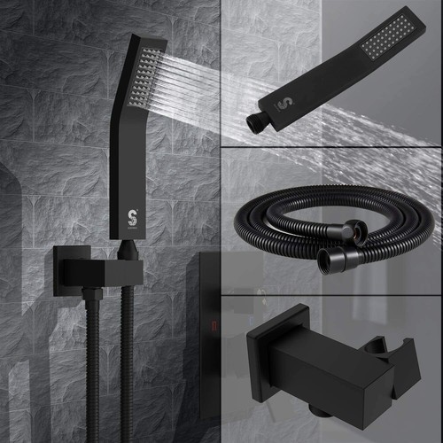 SR SUN RISE Matte Black Shower Faucet System Set 8" Rainfall Head w/Mixer Valve - 第 5/9 張圖片