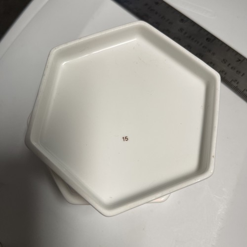 CHINA DE HUESO DE MADERA DE CUÑA, CAJA DE BARATIJAS HEXAGAL CON TAPA, HECHA EN INGLATERRA - Imagen 4 de 6