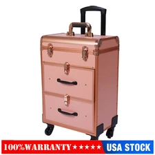 1*Alu Travel Rolling Makeup Train Case Cosmetic Trolley Makeup Storage Organizer