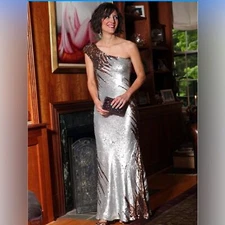 Camille La Via Sequins Gatsby Art Deco Dress Silver and Maroon Size 4