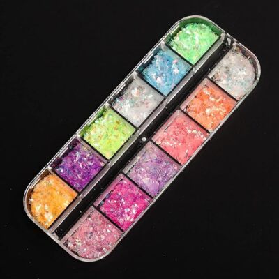 12 Gitter Glitzer Nail Art bunt verstreut 3D Dekoration Glitzer Nieten Handwerk UK