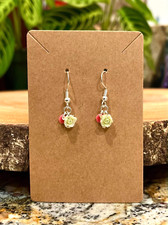 Sterling Silver Plated Green Mini Rose Flower Charms Dangle Handmade Earrings