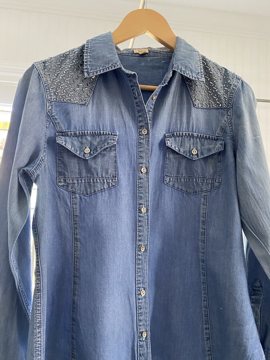 Reba Mcentire Embellished Denim Long Sleeve Shirt Size Small S Limited  Edition