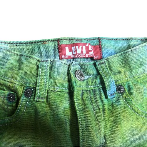 Levi 549 Jeans Kids Boys Girls Size 7 Slim Custom Tie Dye Spiral Colorful Green - Picture 6 of 6