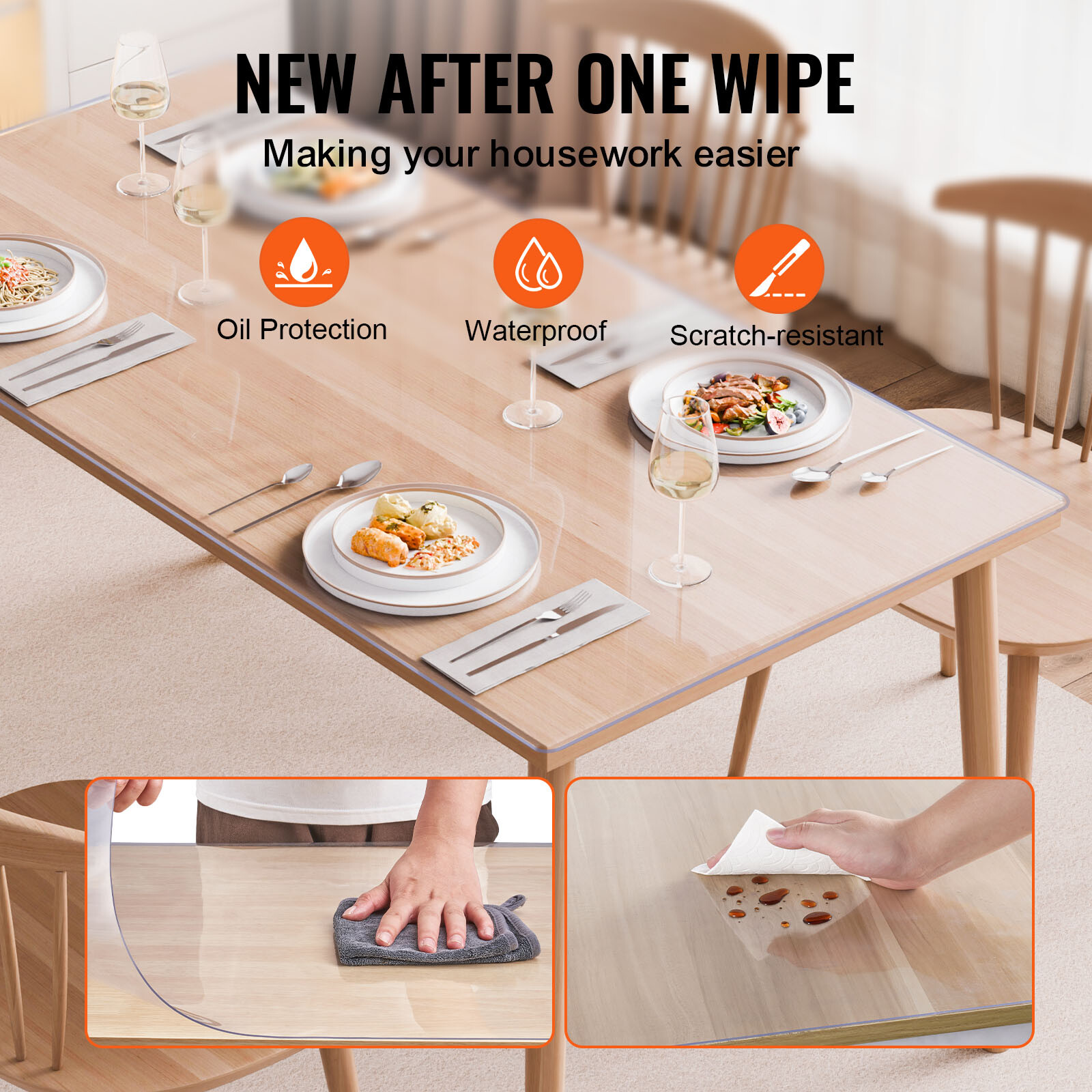 Nappe Transparente PVC Épaisse Protecteur de Table Basse Rectangulaire 106x152