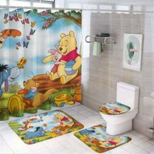 Pooh Cartoon Shower Curtain Set, Pooh Cartoon Toilet Seat Cover Set