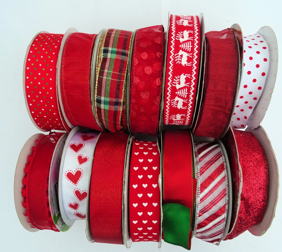 KIRKLAND RED WIRE WIRED EDGE EDGED RIBBON 38MM 1.5 INCH WIDE RED