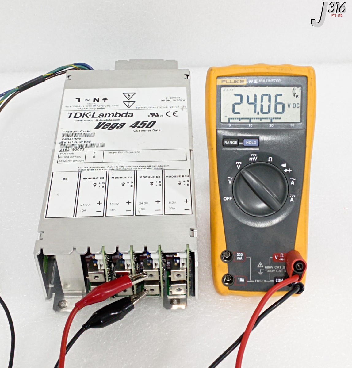 33398 TDK-LAMBDA POWER SUPPLY, VEGA 450, 24VDC 20A, P/N: 1010115