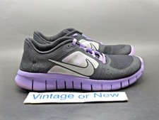 Girls Nike Free Run 3 Black Reflect Silver Iris Purple Running 512098-002 sz 5Y