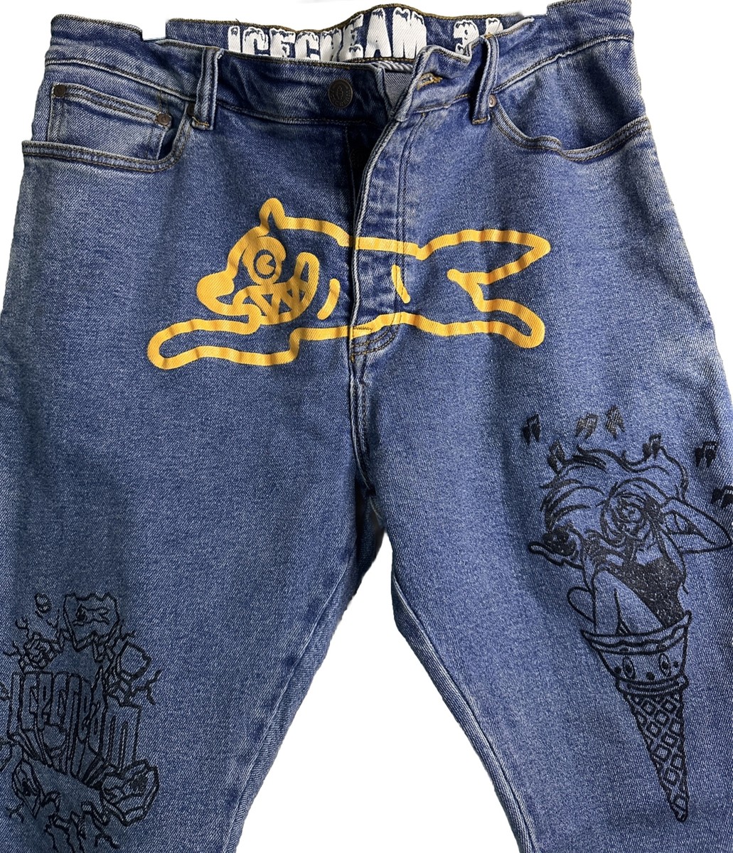 BBC Ice Cream Jeans Men's Sz 36x32 Skinny Fit Graphic Print