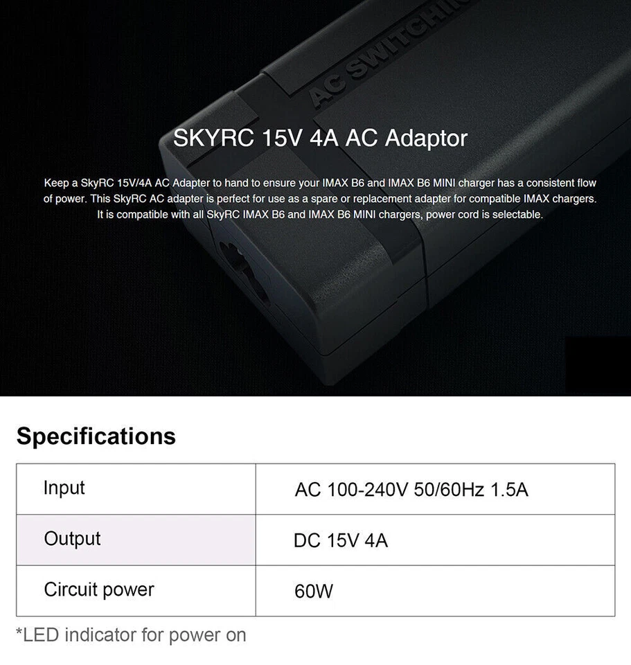 SKYRC AC Adaptor 15V 4A Power Supply Adapter AC to DC for IMAX B6 MINI iMAX B6AC - Image 3 of 4