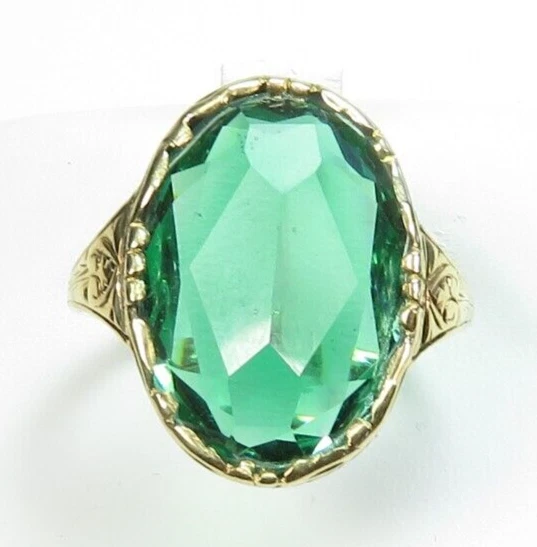 Antique French 1920's Green Stone 13KY Ring Size 5.5 UK-K1/2 9.26Ct Art Deco - Image 3 of 4