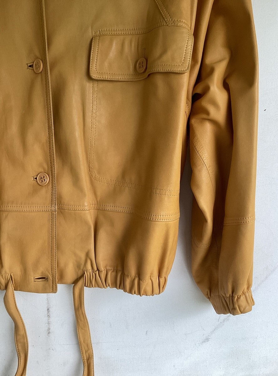 Vintage 80's LOEWE Yellow Lamb skin Shoulder Pads Leather Jacket