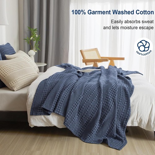 PHF 100% Cotton Waffle Weave Blanket King Size for Bed, Lightweight Washed... - Picture 145 of 238