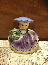 Vintage MCM 1940/50 s RELPO P108 Ceramic Girl W/Basket 5 Planter Figurine-Japan
