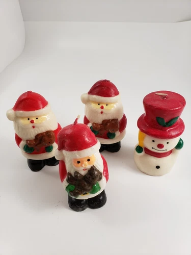 Vintage Lot of 4 Christmas Candles 3 Santas and 1 Snowman Unlit Novelty - product listing photo