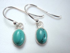 Very Small Turquoise Oval 925 Sterling Silver Dangle Earrings m483