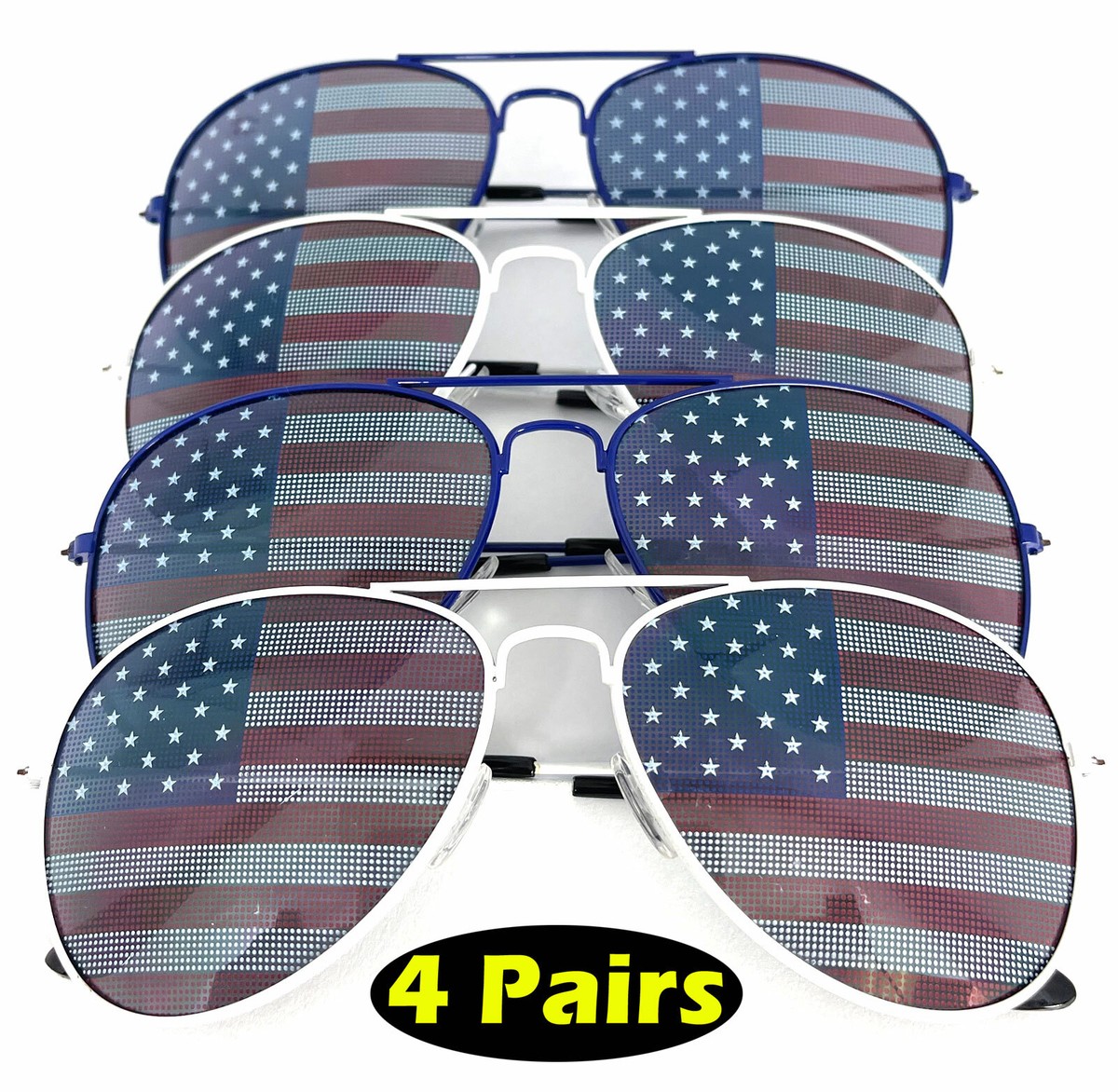 4 PAIRS Pilot Metal Frame USA American Flag Sunglasses  display picture 1