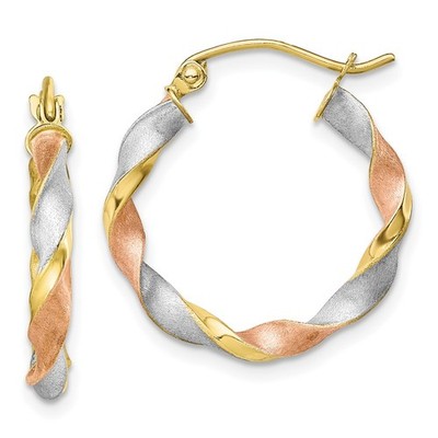 10 Karat Gelbgold mit Rhodium gedrehte runde Creolen L-22,65 mm, B-20,87 mm