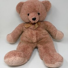 Vintage Russ Teddy So Soft Pink Bear Plush 22" Large Stuffed Animal 466 Silk Bow
