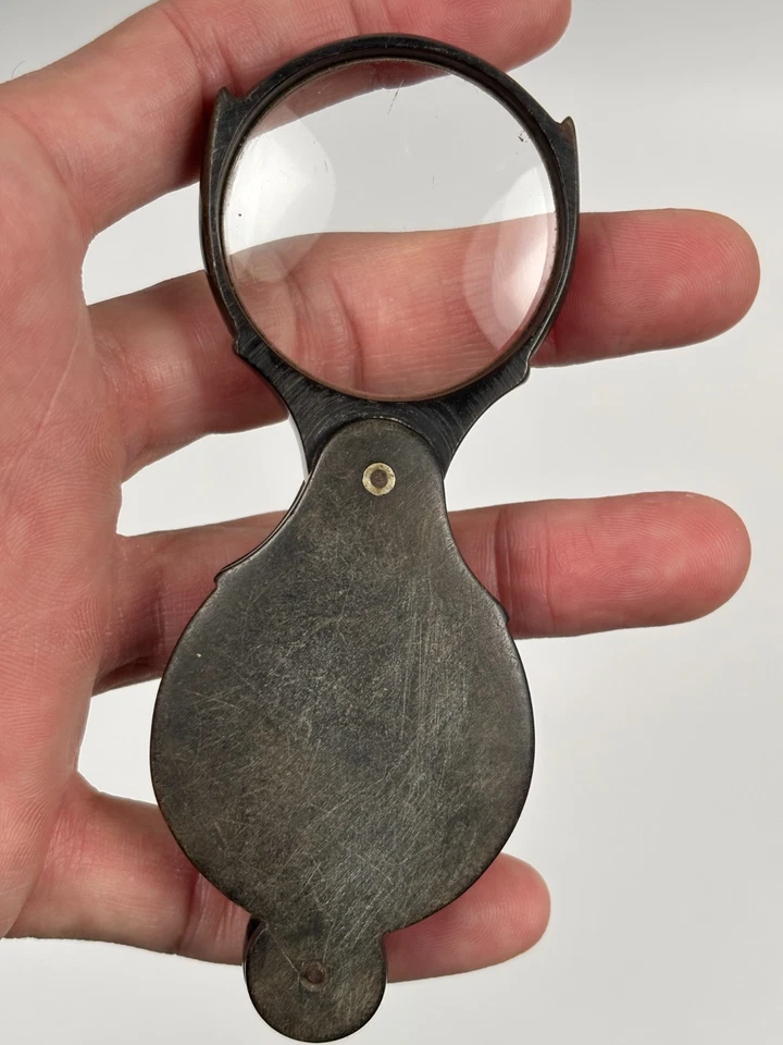Ancienne Loupe de poche pliante XIXe en Corne - Photo 3/4