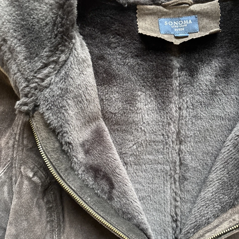 Sonoma Women's Medium Hooded Jacket Suede Brown Full Zip Lined. Pockets. - Image 4 of 4