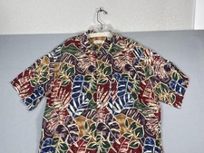 Pierre Cardin Shirt Mens Medium Multicolor Leaf Hawaiian Rayon AOP SS Button Up