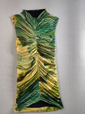 Zara Women Mini Dress M Multicolor Ruched Front V Neck Casual Sexy Bodycon