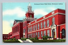 Vintage Richmond Senior High School Postcard Indiana 1940 Curt Teich