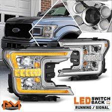 For 18-20 Ford F-150 Full LED Switchback Turn Signal Projector Headlights/Lamps