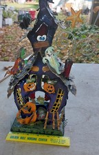 Halloween Haunted House Tea Light Spooky Hollow Candle Holder 2003 Vintage 12" T