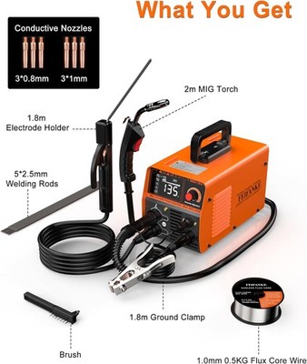 135A Fülldraht Schweißgerät Ohne Gas 230V 3 in 1 MIG/ARC/Lift TIG IGBT Inverter