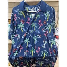 Chubbies Mens Neon Flamingo Palm Tree Golf Polo Shirt Navy Blue Large L