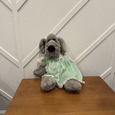 Wrinkles Hand Puppet 4113523 Gray Dog Plush Girl in Vintage JCP Dress Ganz Bros