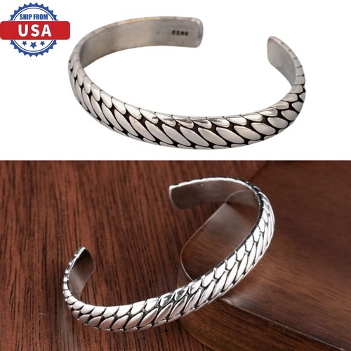 Retro Elegant 925 Silver Cuff Bangle Vintage Minimalist Women Bracelet New USA