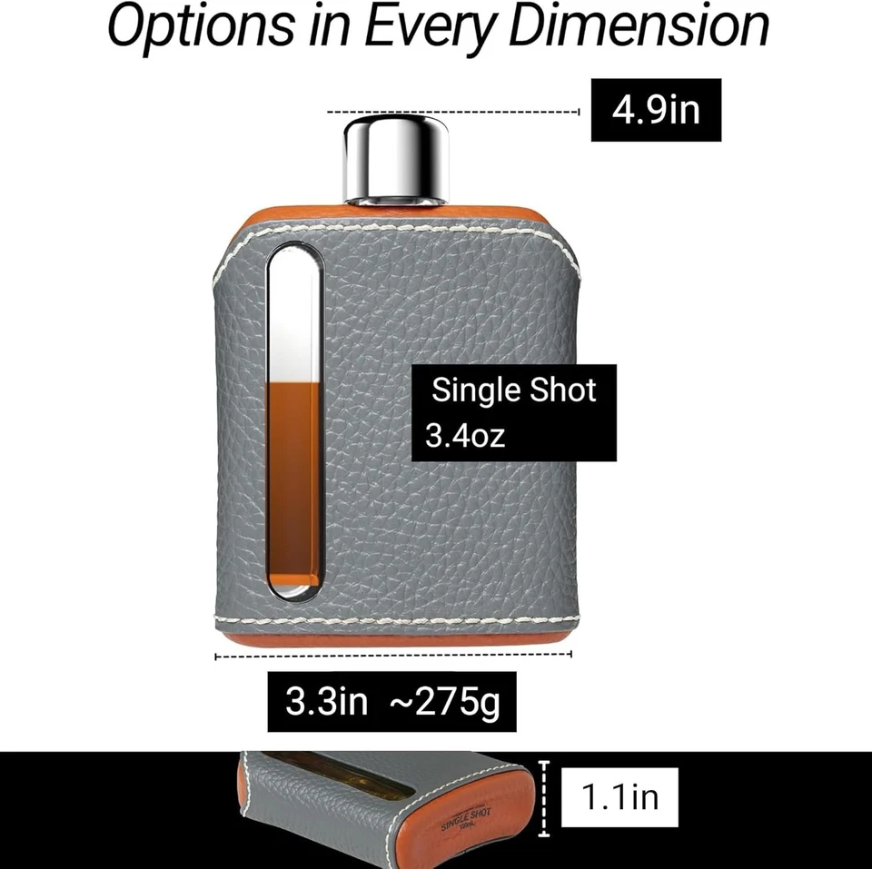 Frasco de vidro moderno quadril - Frasco coberto de couro durável para uísque, bebidas espirituosas, ... - Imagem 4 de 4