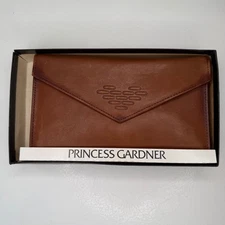NEW VTG Princess Gardner Brown Leather Wallet Clutch Envelope In Box 50s 60s