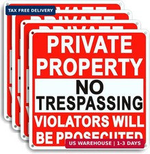 4 Pack Large No Trespassing Signs Private Property, 9.5 Inch X 9.5 Inch Private